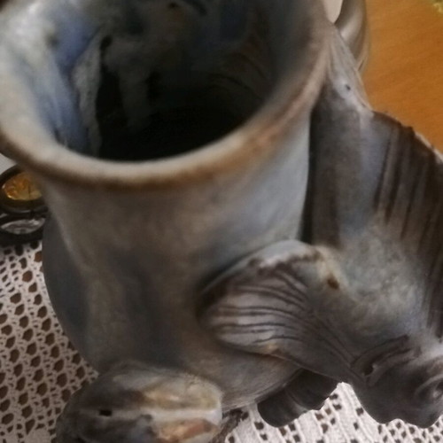 Handmade embossed ceramic vase inspired by Mediterranean sea