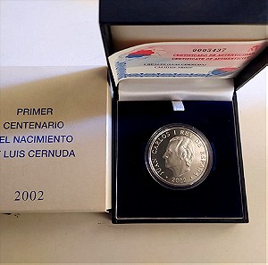 Ισπανια 10 euro 2002 Luis Cernuda silver proof (ασημενιο νομισμα)