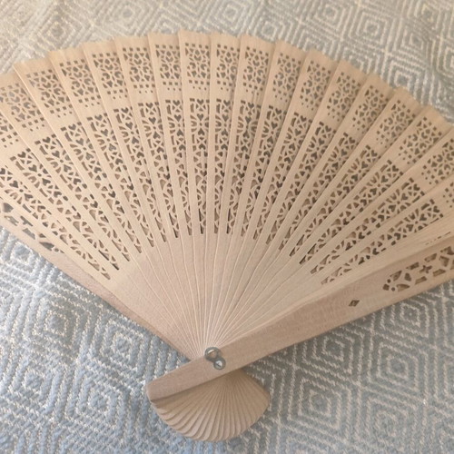 Wooden fan like new, handmade, beige