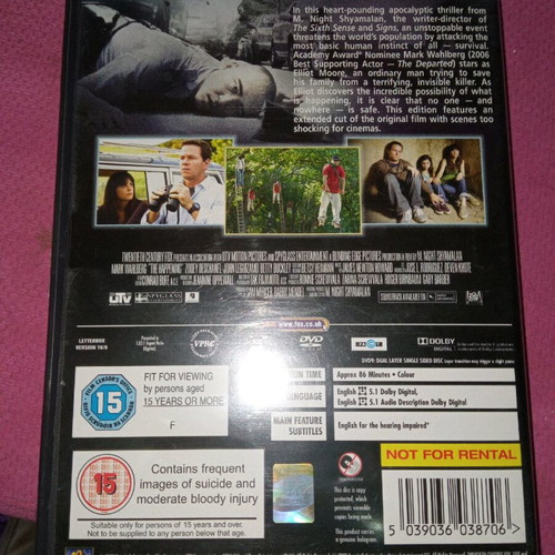 The Happening DVD like new, action adventure horror, subbed