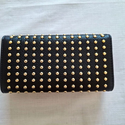 Rock Glam women's black wallet with gold studs, brand new