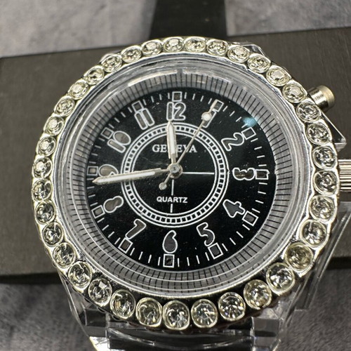 Geneva Quartz watch with LED lighting and rhinestones, new