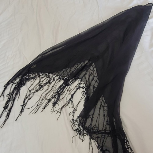 Beach pareo with beads on edges like new, black color, 1.60m length