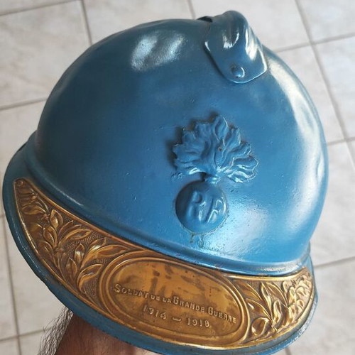 French World War I Adrian helmet used with commemorative plaque