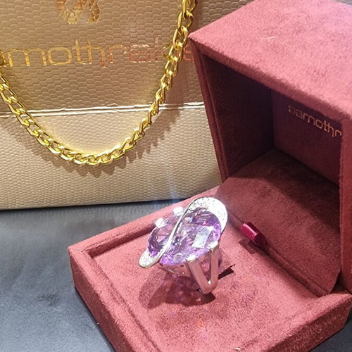 925 Silver Ring with Amethyst and Zircon, New