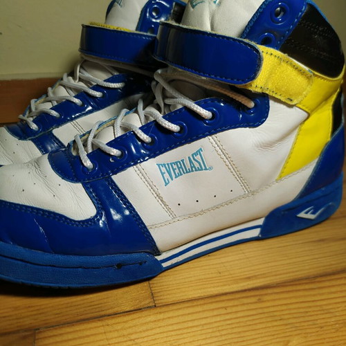 Everlast high-top boxing sneakers used, blue and yellow
