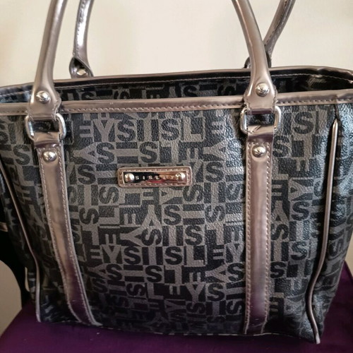 Sisley handbag with strap, black and silver, like new