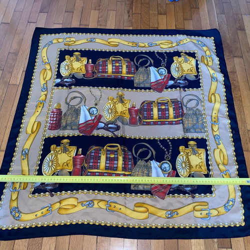 Vintage Scarf with Chain and Belt Print 85x85 cm like new