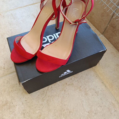 Suede red sandals size 36 used, 9 cm heel height