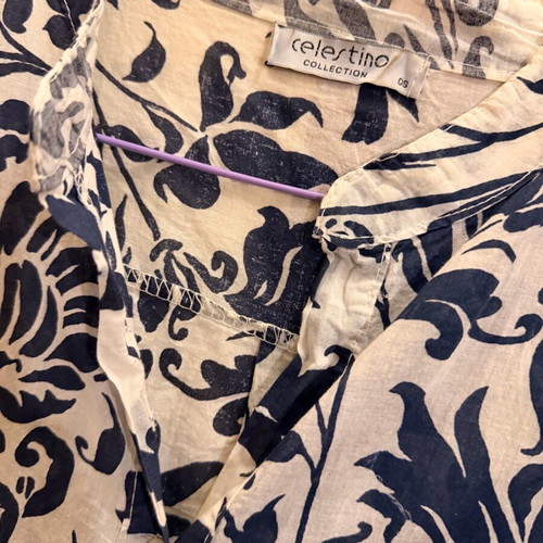 Celestino Collection shirt like new, one size, white with blue floral pattern