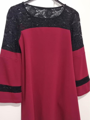 60's style Gramma dress size M like new, burgundy with black lace