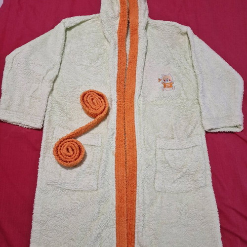 Unisex bathrobe orange-green for 10-12 years new