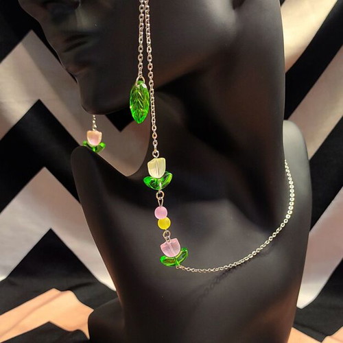 Handmade glasses chain made of steel with colorful glass elements new