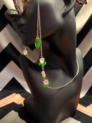 Handmade glasses chain made of steel with colorful glass elements new