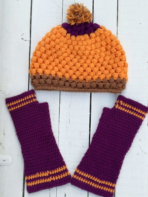 Χειροποίητο πλεκτό σετ γαντιών και σκουφιού κατόπιν παραγγελίας