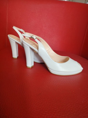Tessera λευκά δερμάτινα πέδιλα slingback peep-toe νούμερο 38 καινούργια