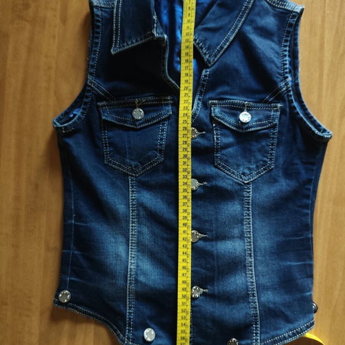 Dark Blue Denim Vest size XS like new with metal buttons