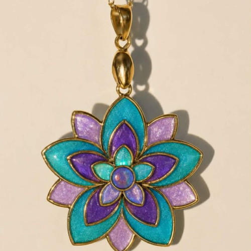 Lotus Bloom Handmade UV Resin Earrings and Necklace Set