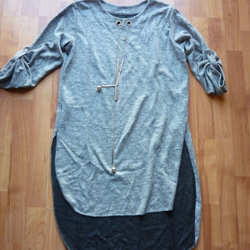 Women's blouse M/L gray like new, long back with hanging details