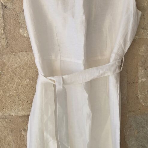M&S Autograph White Linen Blend Sleeveless Boat Neck Midi Dress new