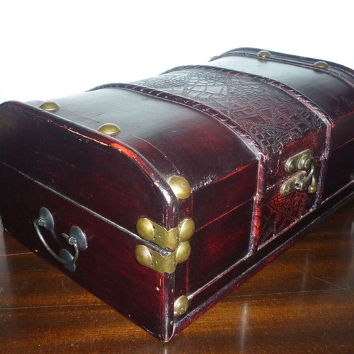 Wooden chest used with velvet lining and brass details vintage decor