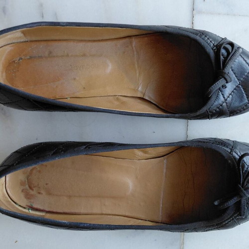 Kalogirou black leather quilted ballerinas with grosgrain details, size 40