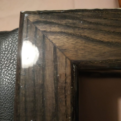 Stool used, made of despodaki wood and black leatherette