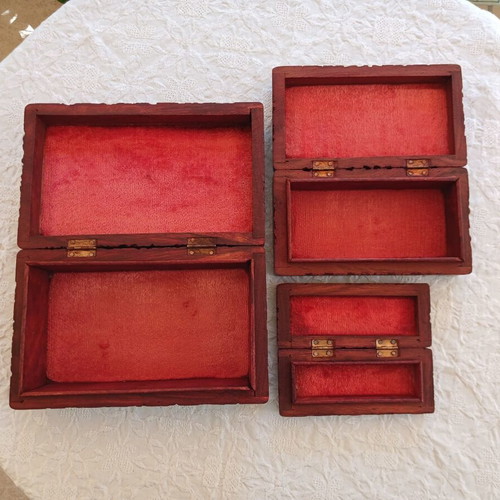 Set of 3 handmade woodcarved boxes from rosewood with velvet lining