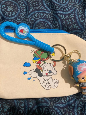 Children's waist bag and keychain new, white and blue