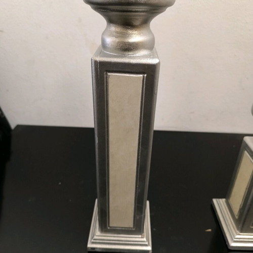 Wooden candlesticks like new, gray and beige color, set of 2