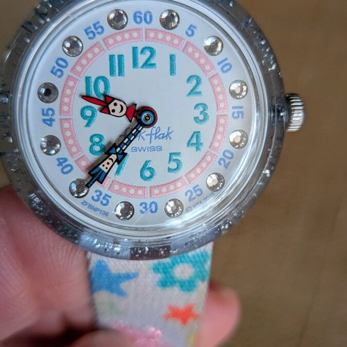 Flik Flak Swiss Made kids watch with fabric strap and box new, pink