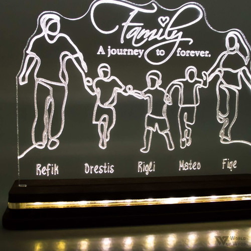 Family Forever Three Childrens LED lamp new with wooden base and plexiglass