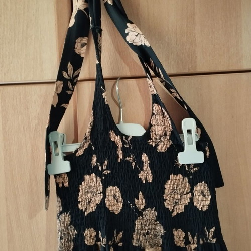Long summer floral dress black with beige-brown flowers like new