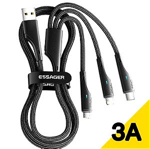 3-1. Lighting / USB TYPE-C / Micro USB. "ESSAGER" καλώδιο για όλα τα μοντέλα κινητών