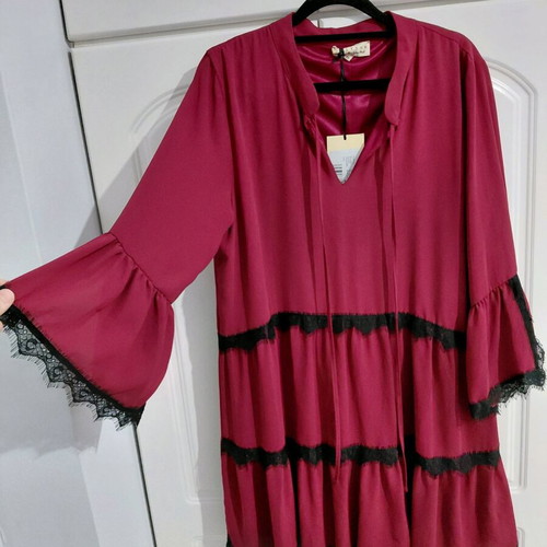 Lynne dress new burgundy with black lace, size L