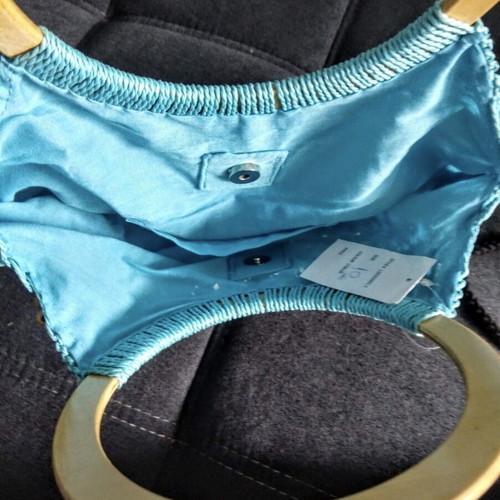 Handbag turquoise handmade cotton with lining