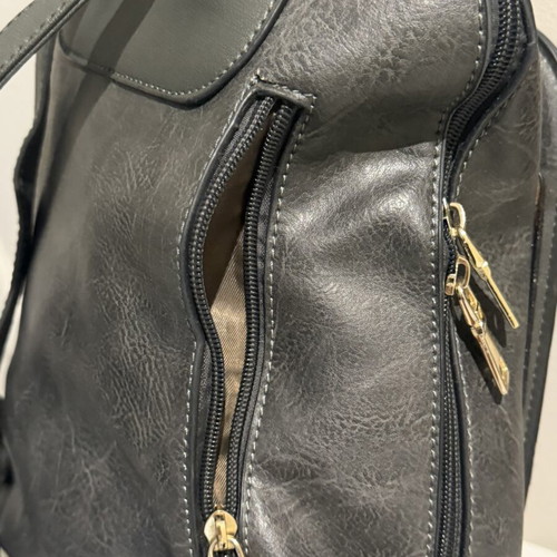 Women's backpack bag, grey mouse color, 2 outer pockets