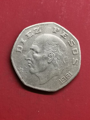 Mexican 10 Pesos Coin 1981 used