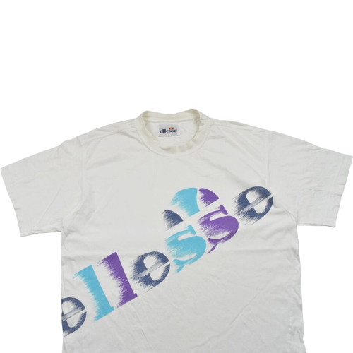 Ellesse 90s Spell Out Logo T-Shirt white blue purple used