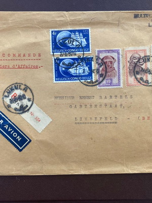 Large registered envelope from Belgian Congo to Switzerland 1950 used