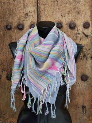 Cotton scarf in pastel colors with fringes like new, multicolored