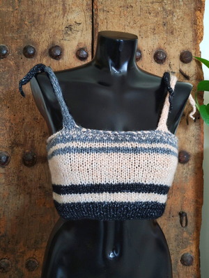 Χειροποίητο πλεκτό crop top πολύχρωμο καινούργιο, μέγεθος S