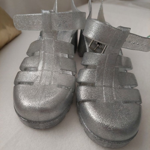 Jellies silver platform sandals new, size 38-38.5