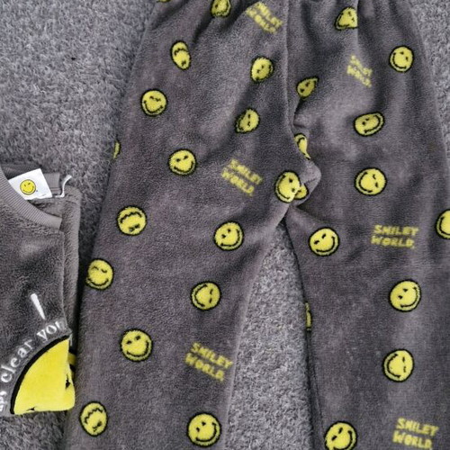 Zara x Smiley World pajamas set used, grey with yellow prints