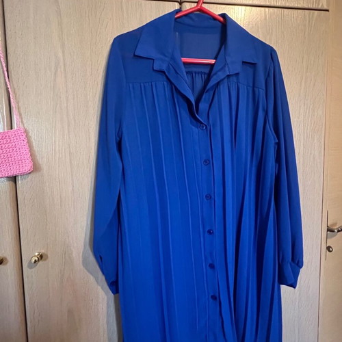 Blue blouse dress one size like new, pleated with sleeves
