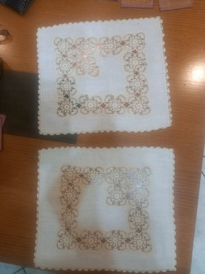 Lace napkins with fabric in beige color, new, set of 2