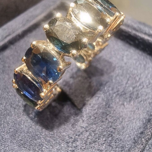 White gold k18 full band ring with 12.88 ct natural blue sapphires new