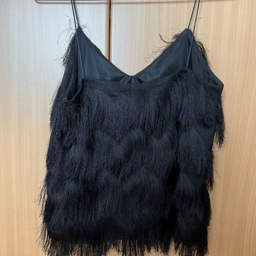 Top black with straps and fringes like new, size XS, Bershka