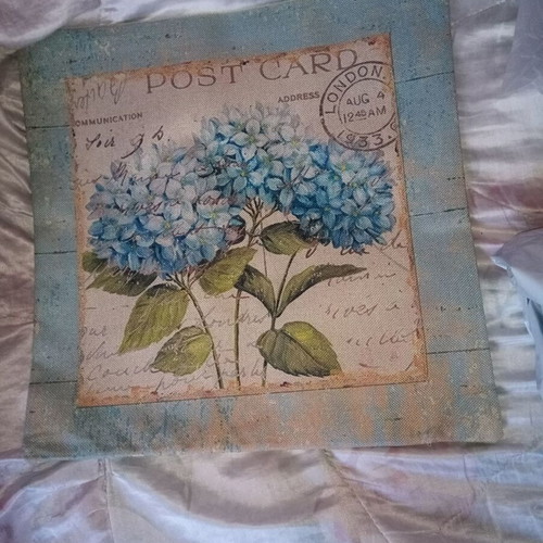 Decorative sofa pillow cover with blue hydrangea bouquet new
