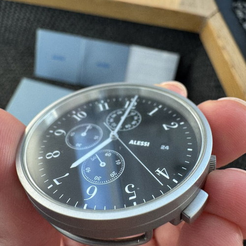 Alessi Record Chronograph AL6021 men's watch quartz black leather strap like new